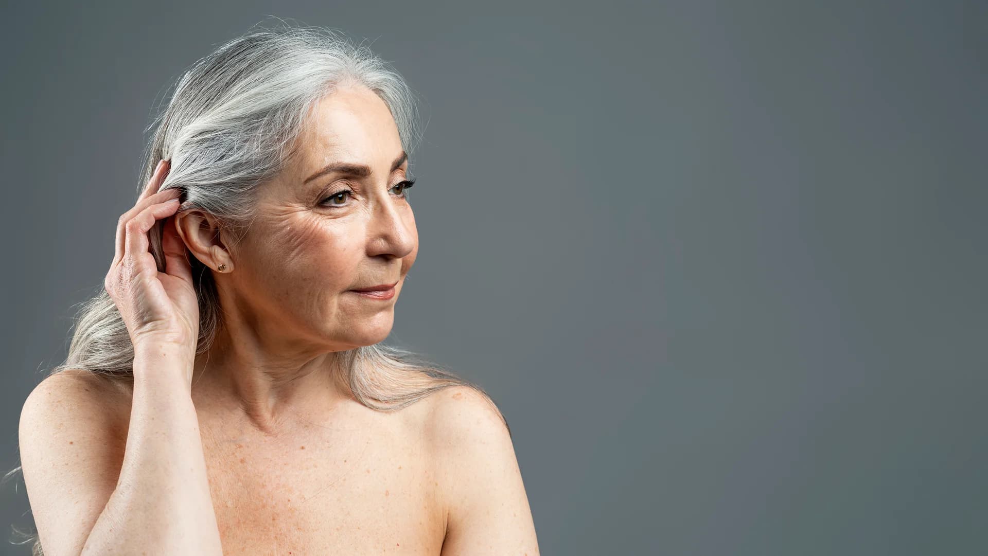An old woman's face after Chin Fat Reduction for patients over 60.